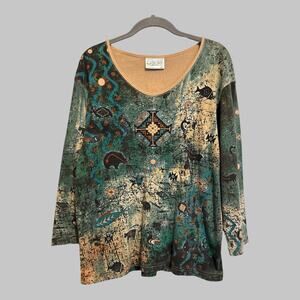Vintage Y2K Cactus Bay Womens Native Inspired Indigenous Rhinestones Top Size XL